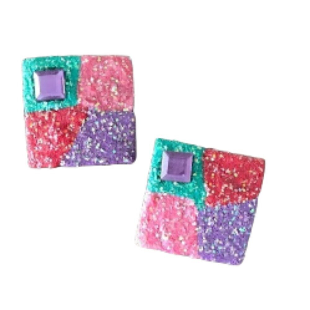 Mod Glitter Square Earrings Vintage